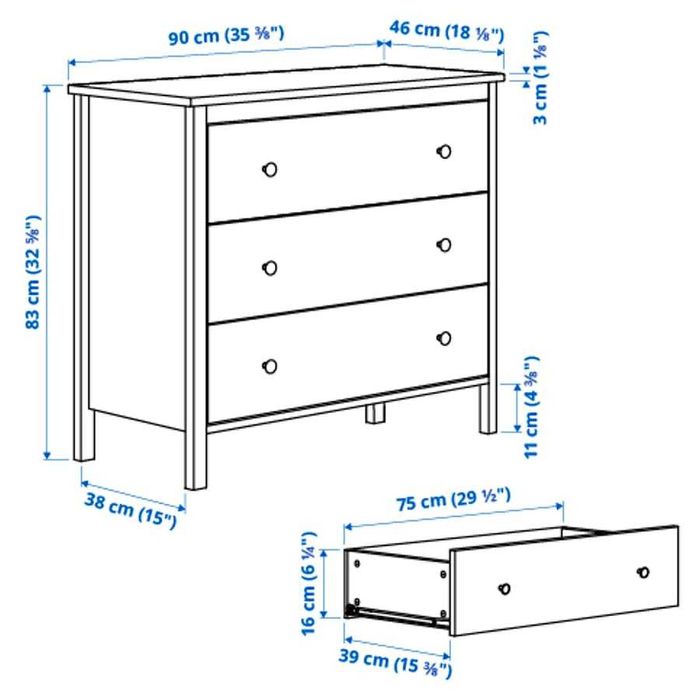 Biała komoda Koppang Ikea, 3 szuflady