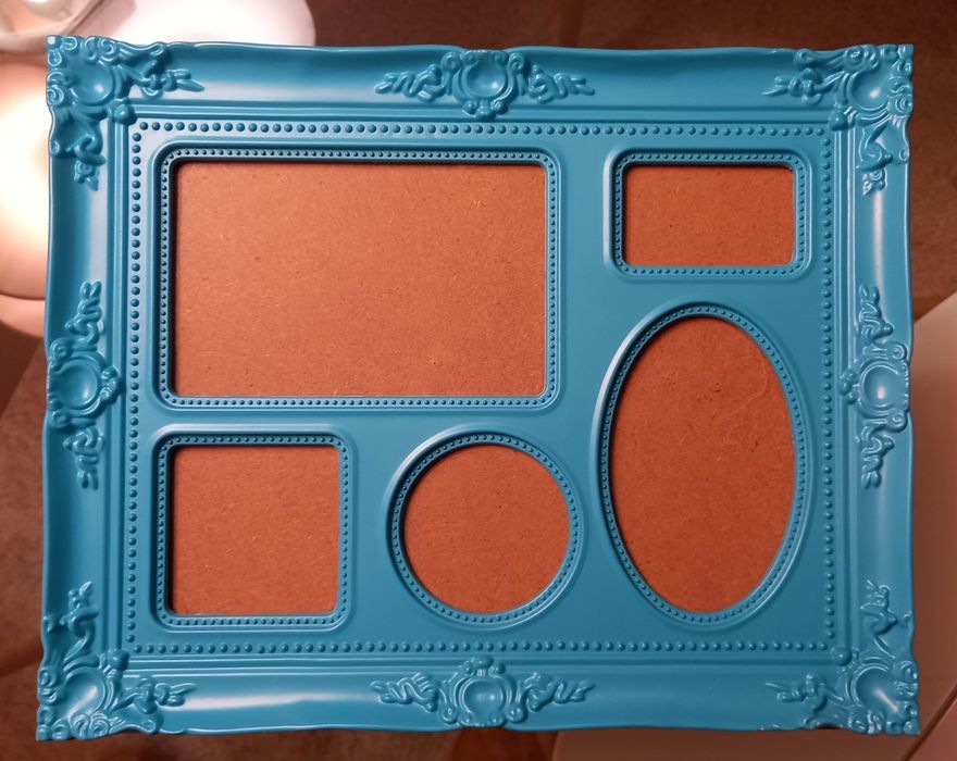 Moldura azul turquesa/cerúleo, múltipla, de plástico, 33 × 26 cm