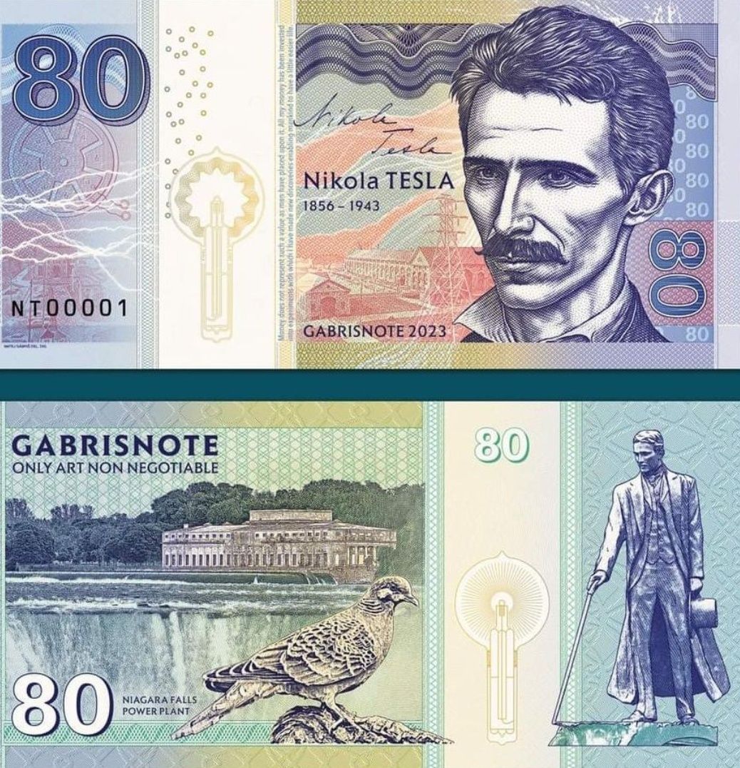 2023 banknot Nikola Tesli od Matej Gábryšia unc