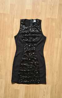 Sukienka krótka, (mała) czarna, bez rękawów z cekinami H&M s