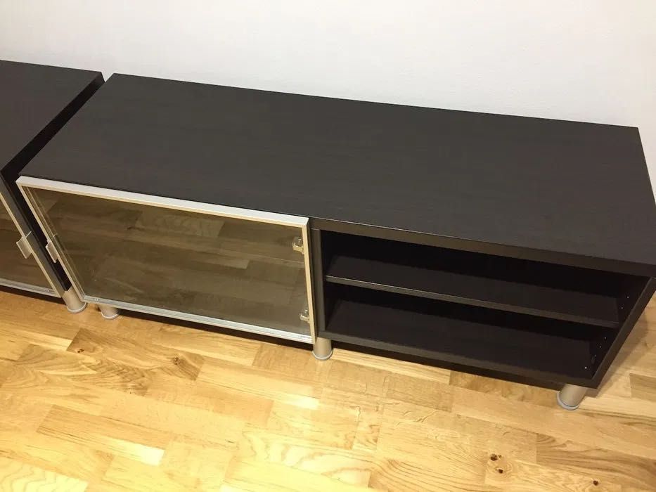 Szafka TV 1 szt. czarna drzwiczki szkło komoda 240cm 120cm szafki RTV