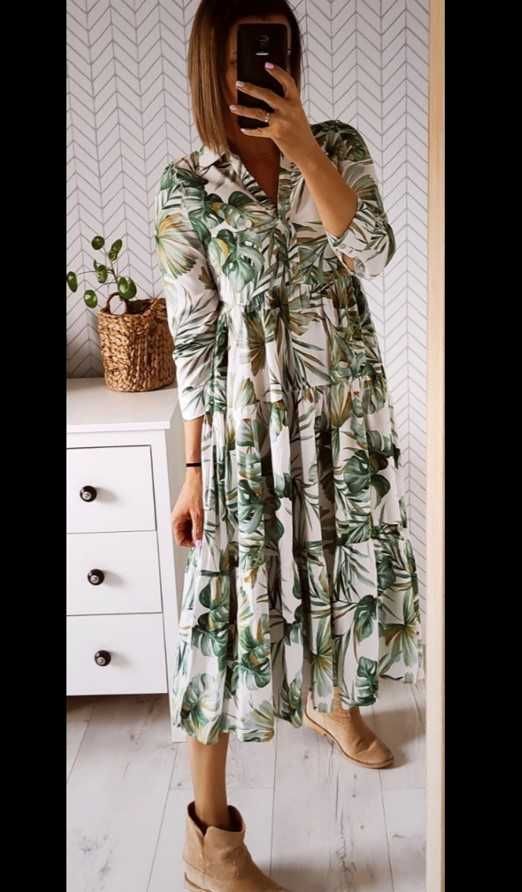 Reserved sliczna dluga maxi boho sukienka  w kwiaty L