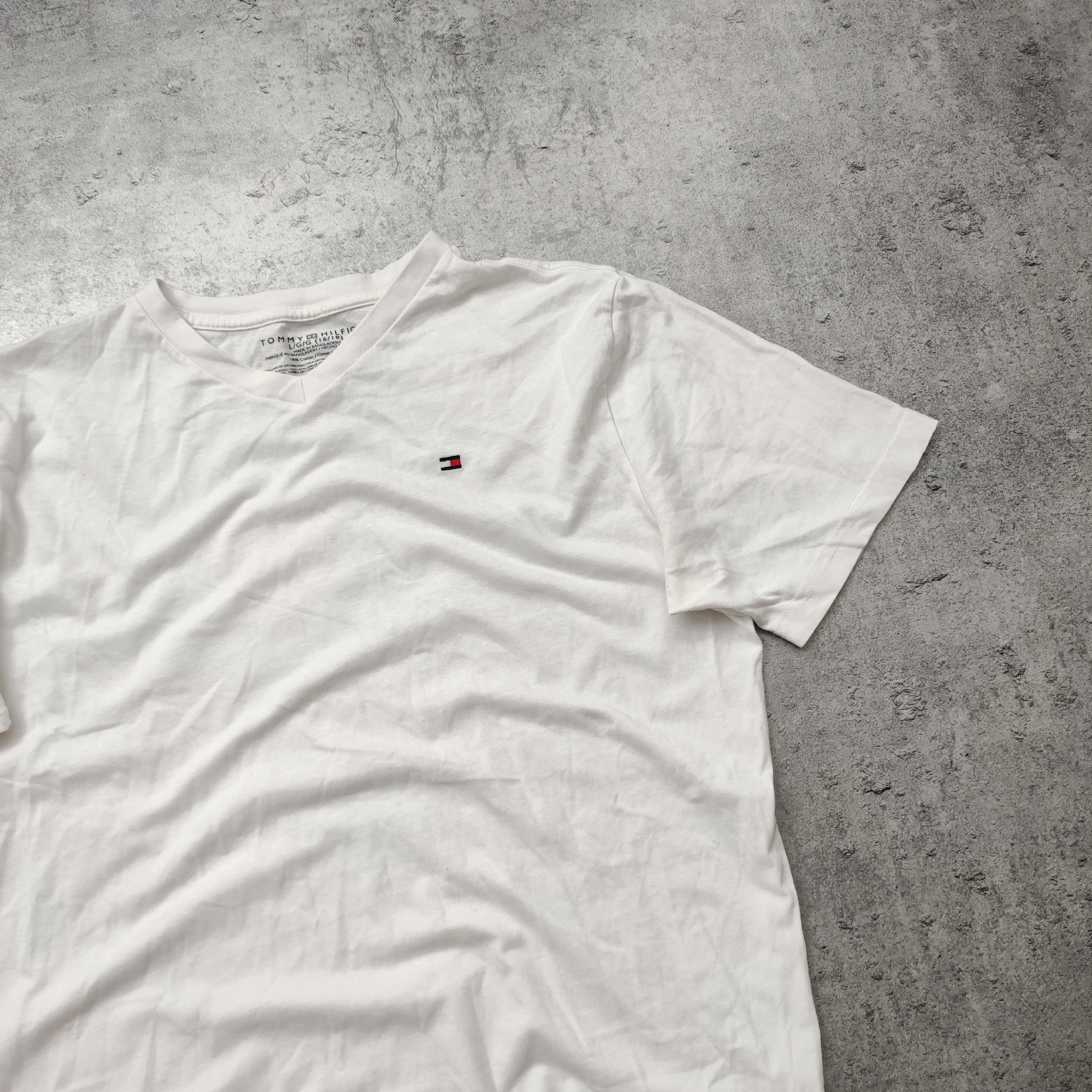 MĘSKA Koszulka Bawełna Biała Elegancka Tommy Hilfiger Logo PREMIUM