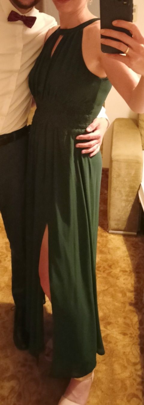 Sukienka weselna koktajlowa butelkowa zieleń
