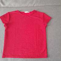 Czerwoną bluzka z krótkim rękawem brokatowym Kappahl