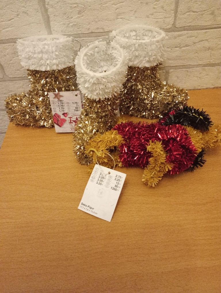 Buty świąteczne złoto-białe zielony czubek na choinkę