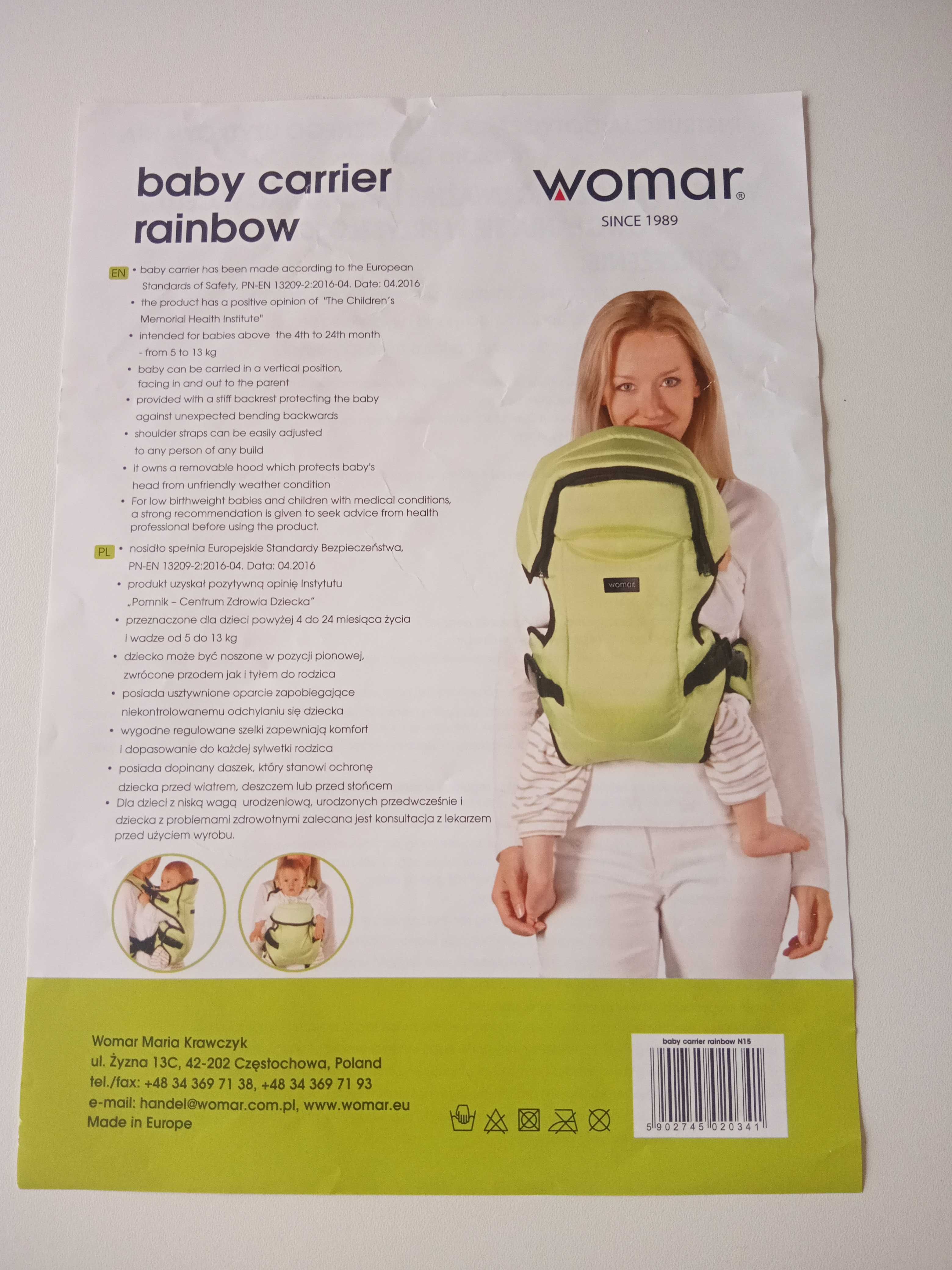 Nosidełko baby carrier rainbow Womar