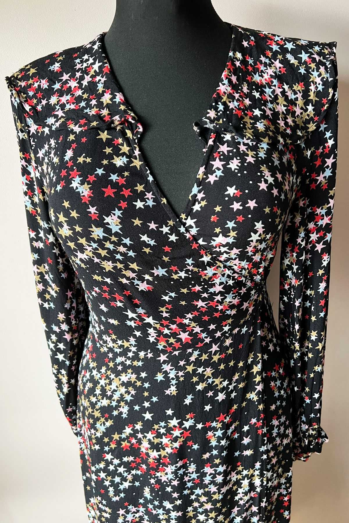 Marks&Spencer x Ghost czarna kopertowa długa sukienka gwiazdki r. 38 M