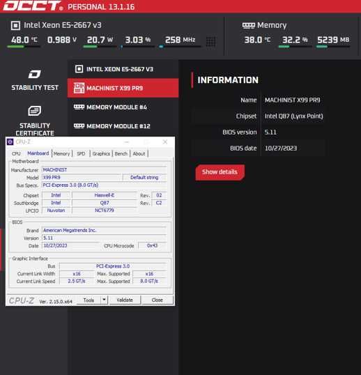 Zestaw - płyta główna Machinist X99, Xeon E5-2667V3, RAM 2x8GB DDR4