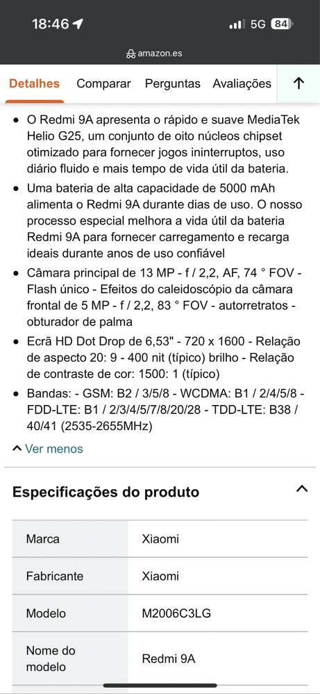 Xiaomi Redmi 9A Smartphone, 2 GB, 32 GB – Espanha, Alemanha, F...