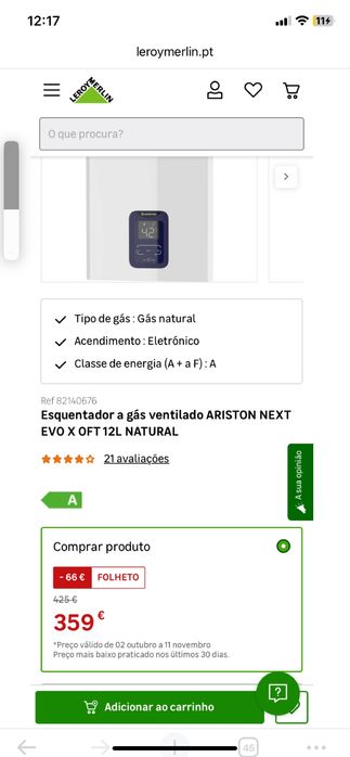 Esquentador Ventilado Ariston EVO OFT 12L