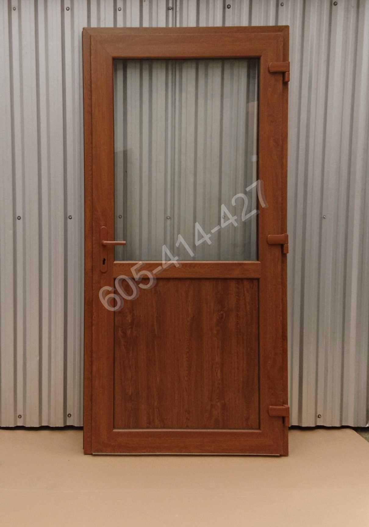 Drzwi zewnętrzne PCV złoty dąb 110x210 sklepowe tarasowe biurowe NOWE