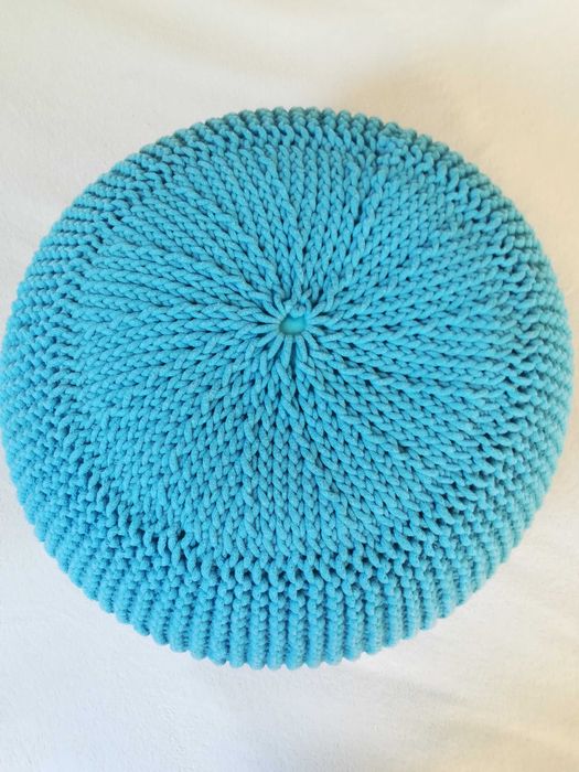 Dekoracyjny puf ręcznie robiony, okrągłe siedzisko plecione śr 50 cm