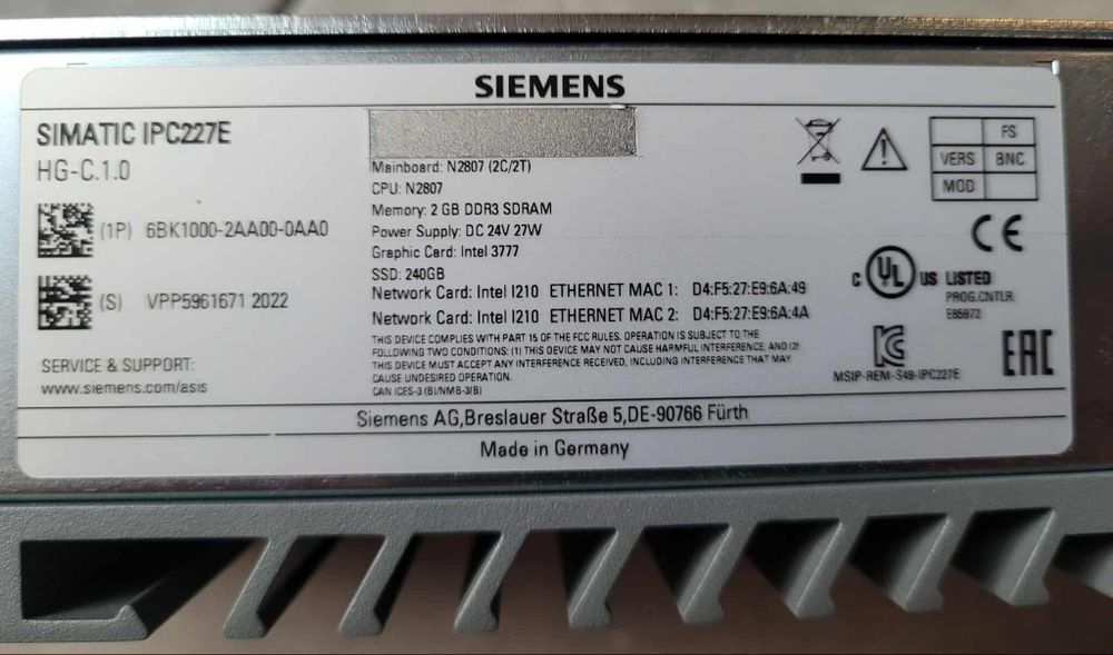 Komputer przemysłowy Siemens PC Simagic IPC227E