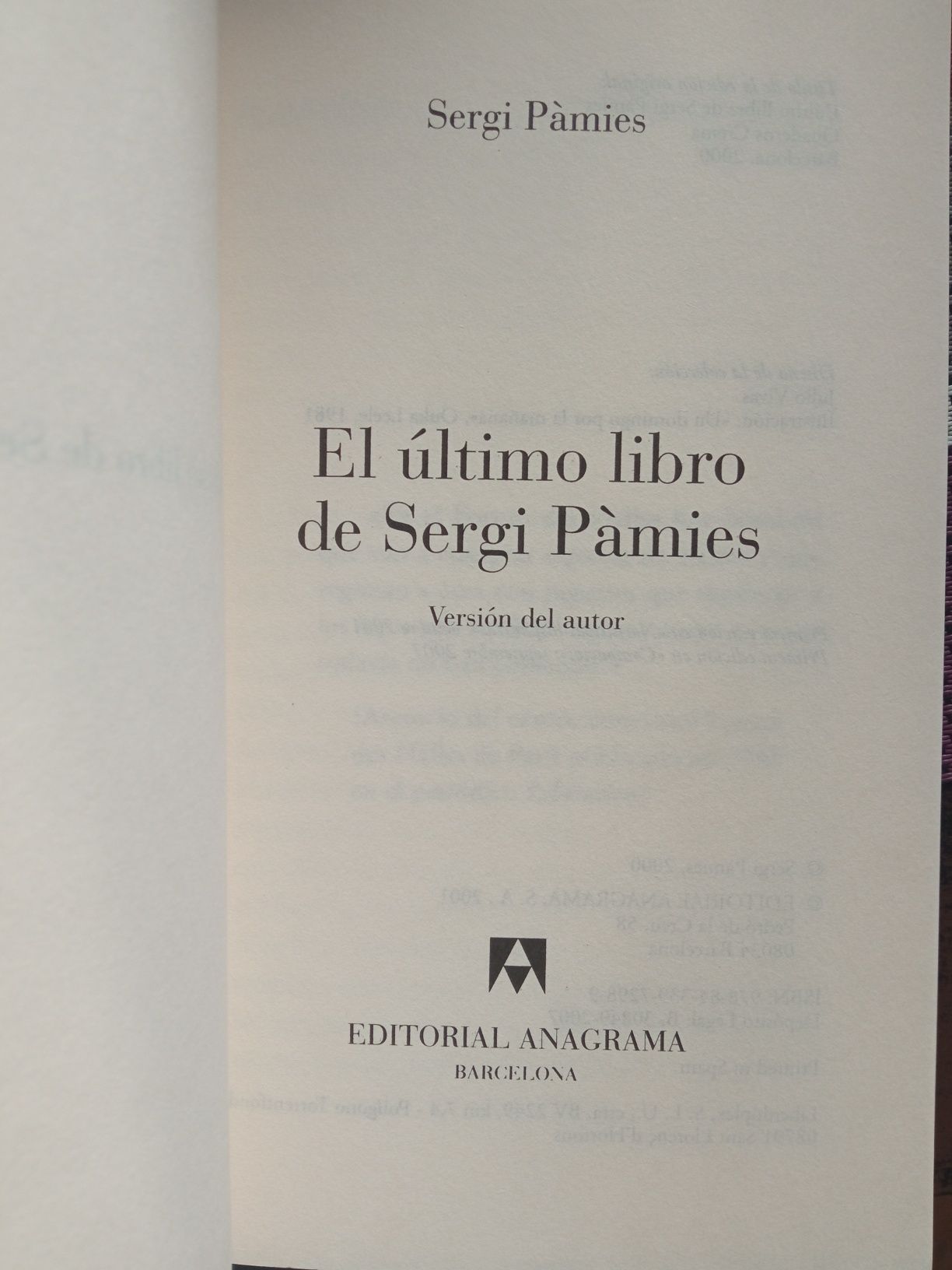 LIVRO EM ESPANHOL - El último libro de Sergi Pàmies