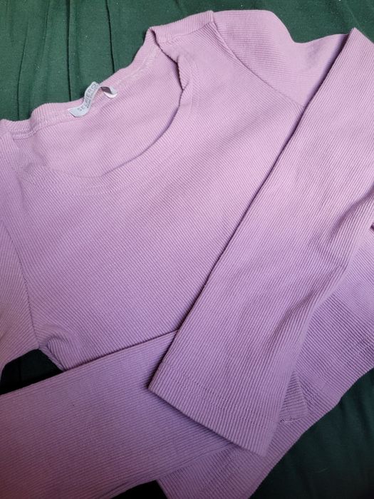 Selfieroom Crop top bluzka prążkowana długi rękaw do spodni z wysokim
