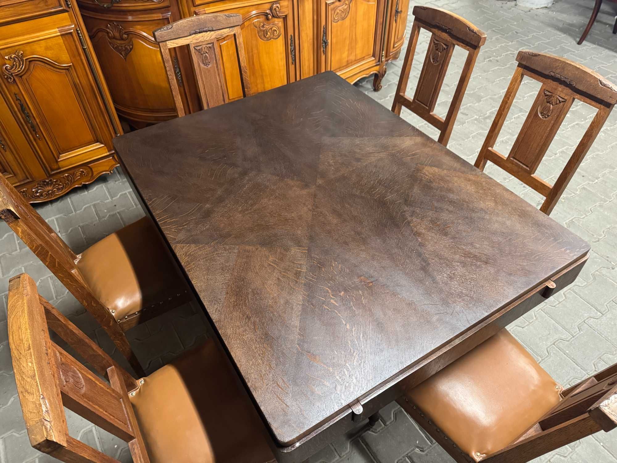 Zestaw mebli do jadalni Art Deco kredens stół komoda orzech marmur
