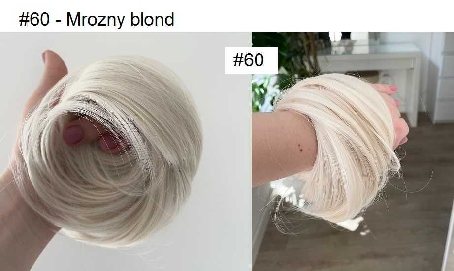 Doczepiany Kok na gumce doczepiane włosy # 60 Mrozny blond lub biały