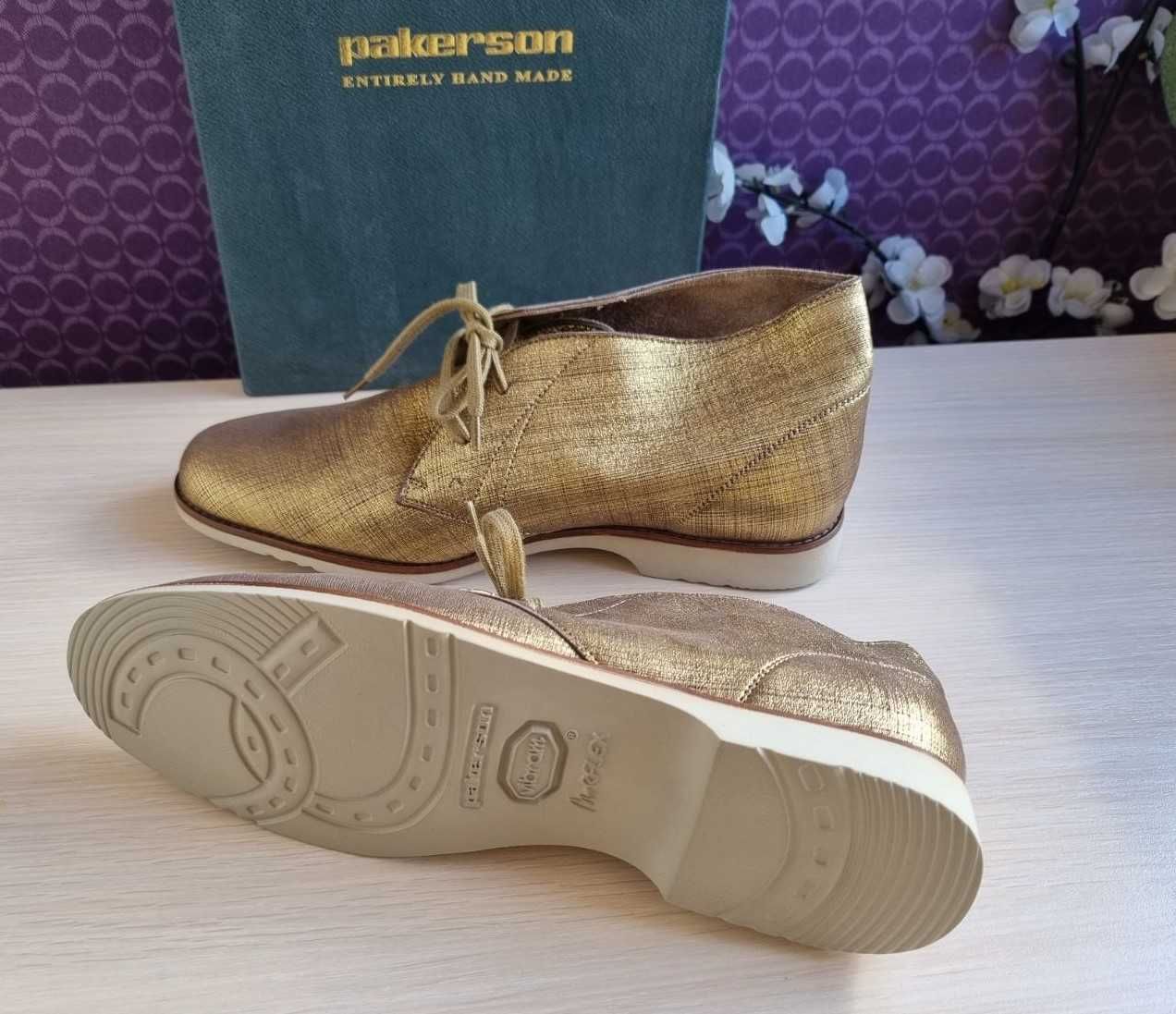 Новые туфли Pakerson Италия полуботинки дерби ботинки золотые дезерты