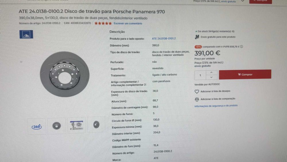 Discos Frente Porsche Panamera