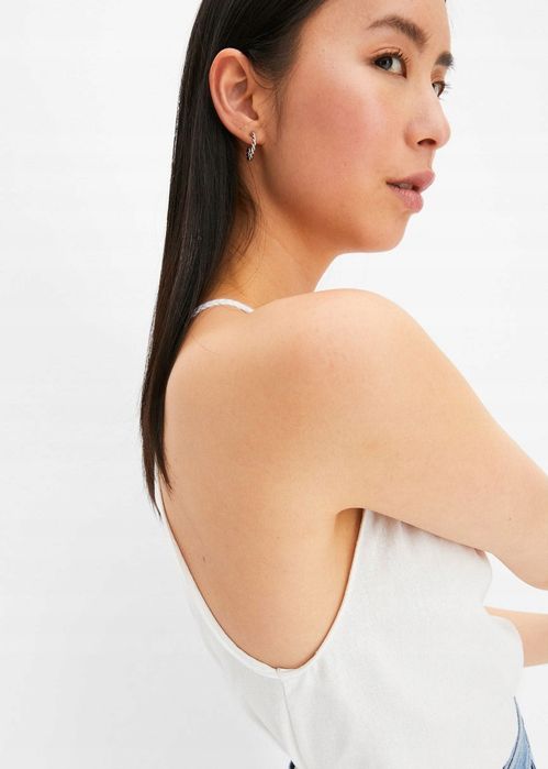 B.P.C biały top lniany oversize z wiązaniem 48.