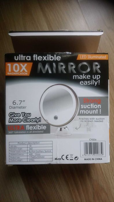 Дзеркало косметичне кругле, підсвітка, 10-ти кратне збільшення, нове