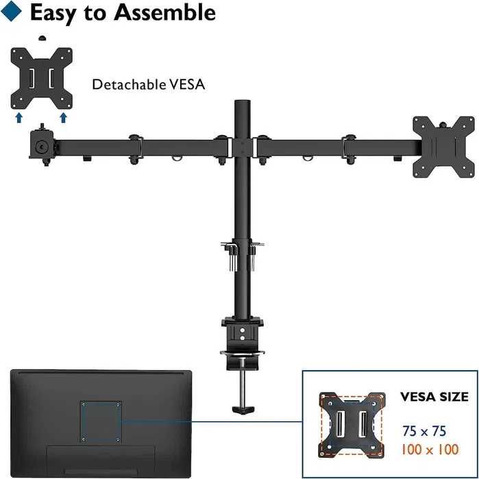 Uchwyt na 1 - 2 monitory 13-27 cali VESA 75 i 100 Poznań
