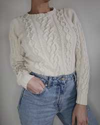 Gruby kremowy sweter warkocze boho cottagecore vintage