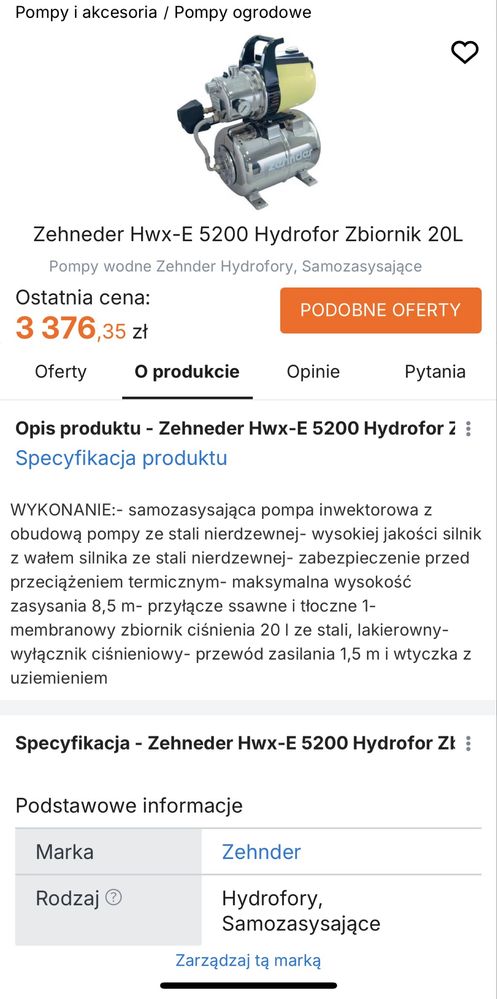Hydrofor pompa wodna Zehneder HWX-E520