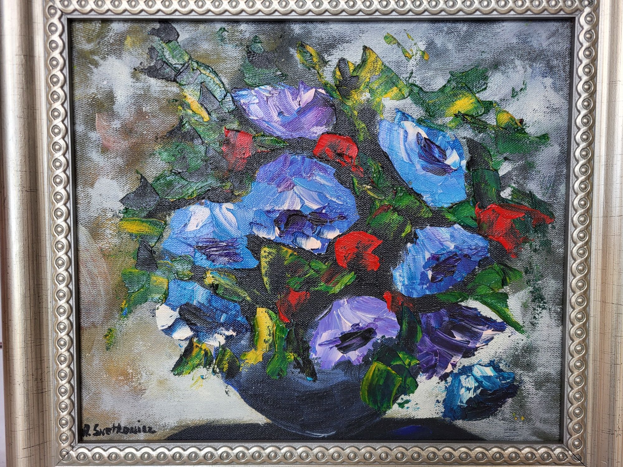 Piękny obraz olejny Kwiaty R. Swetkowicz