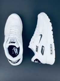 Мужские Кроссовки Nike Air Max 90 Белые Кожаные Кросовки Найк