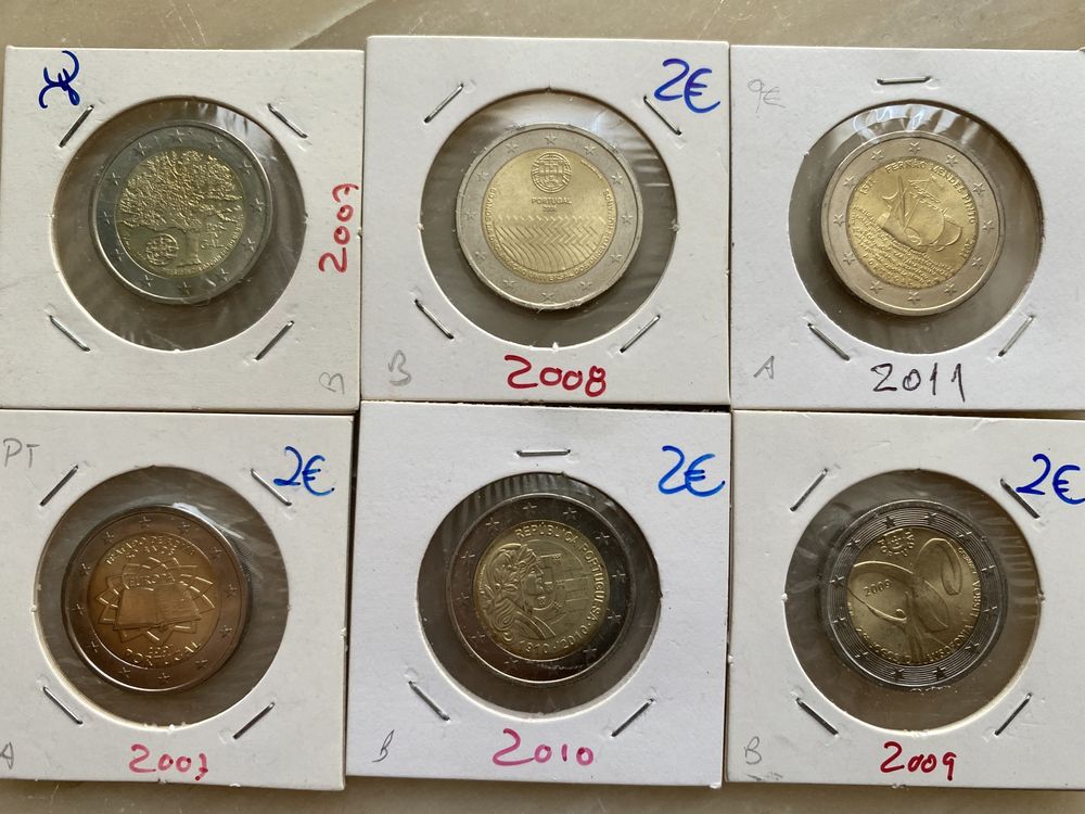 Moedas euro comemorativas de 10€, 2€, ...