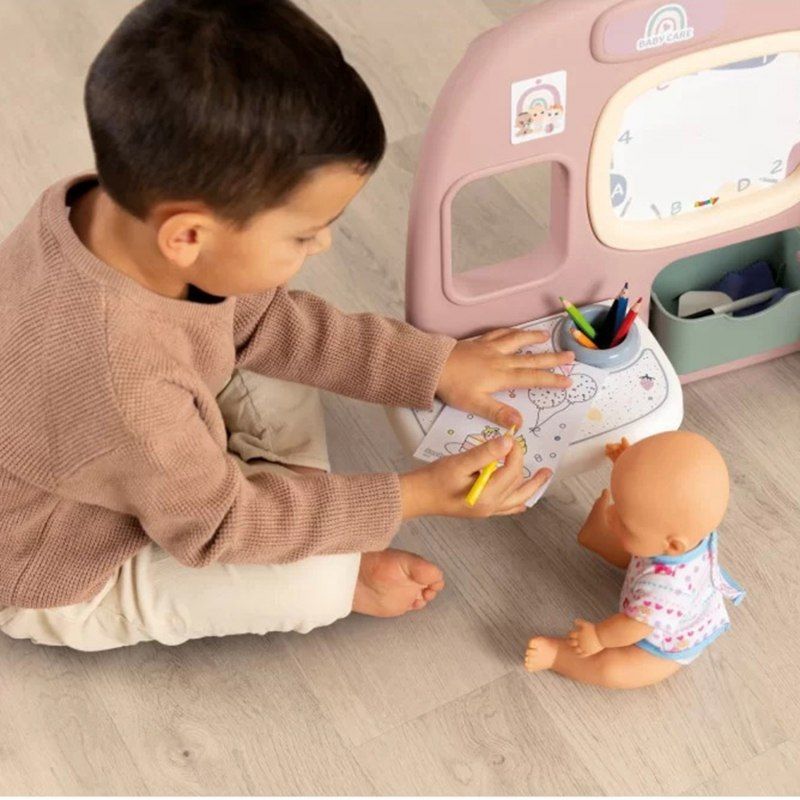 Smoby Baby Care Kącik Zabaw Dla Lalki z Półeczkami + 27 akcesoriów