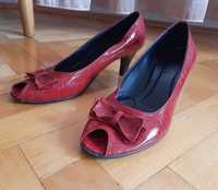 Piękne czerwone buty obsac skóra naturalna lakier rozm. 39, stan bdb