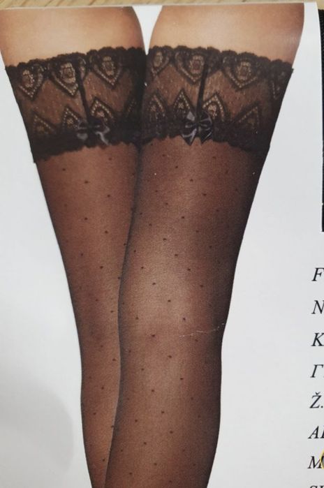 Pończochy samonośne Calzedonia s/m czarne w micro kropki 20 den dots