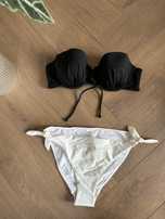 Strój kąpielowy bikini dwuczesciowy czarny biały wiązany stanik