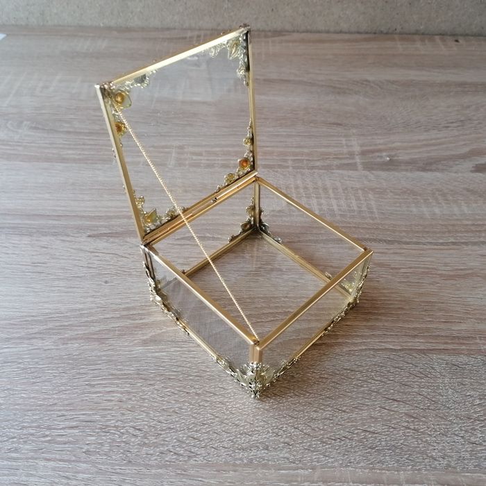 Pudełko szklane złote, szkatułka, organizer, na obrączki