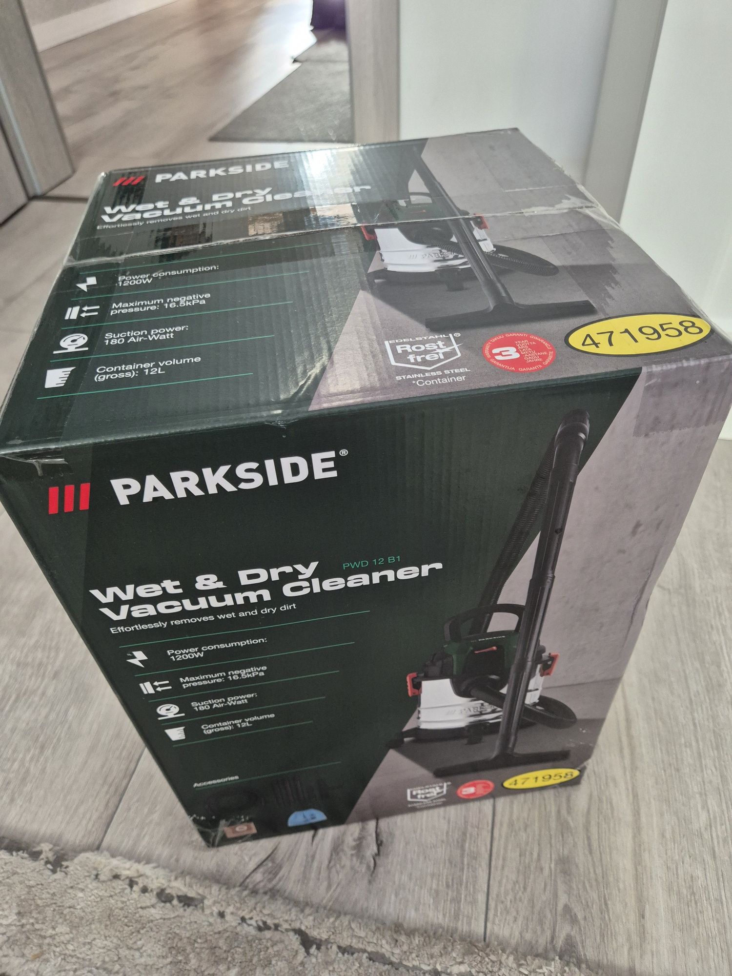 Parkside PWD 12 B1 Odkurzacz przemysłowy do pracy na mokro sucho 12 L