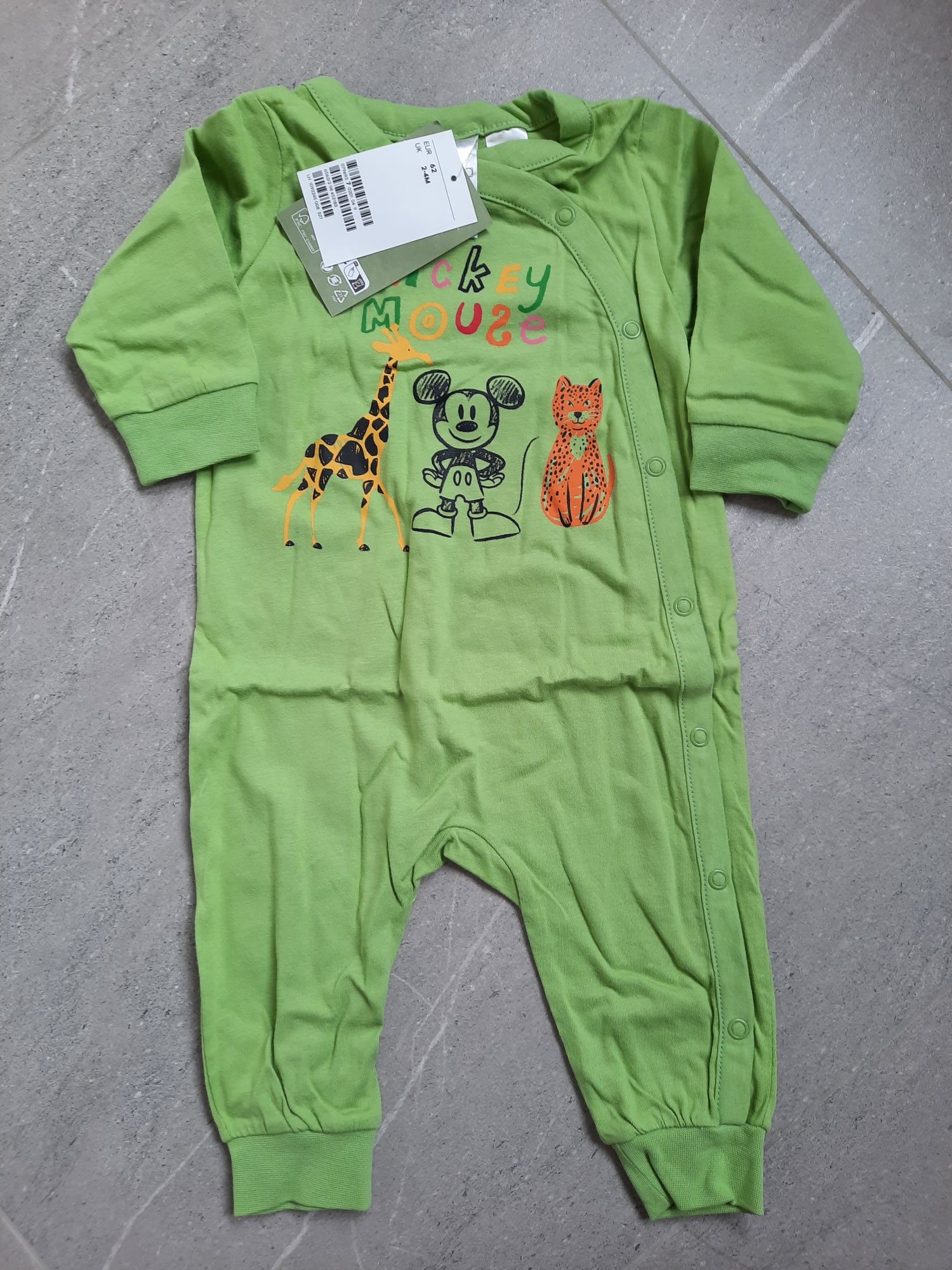 Piżama pajac pajacyk 62 H&M nowy zielony myszka miki