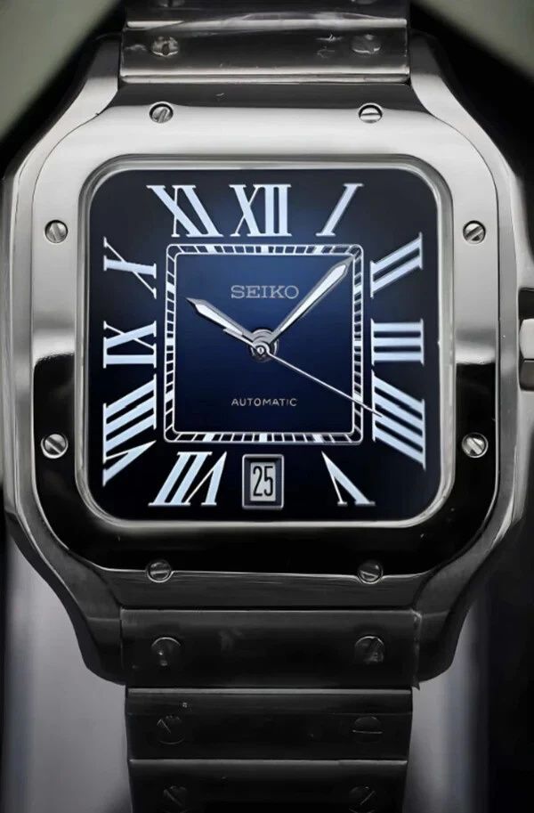 SEIKO MOD SANTOS  Niebieski Biały Custom NOWY