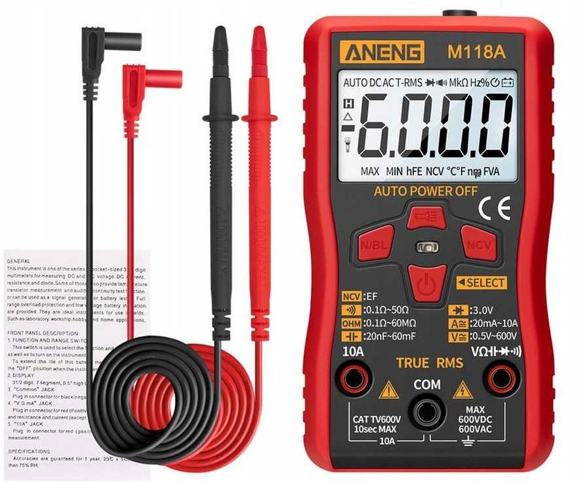 Multimetr ręczny cyfrowy auto-zakres pomiarowy ANENG M118A - RUMIA