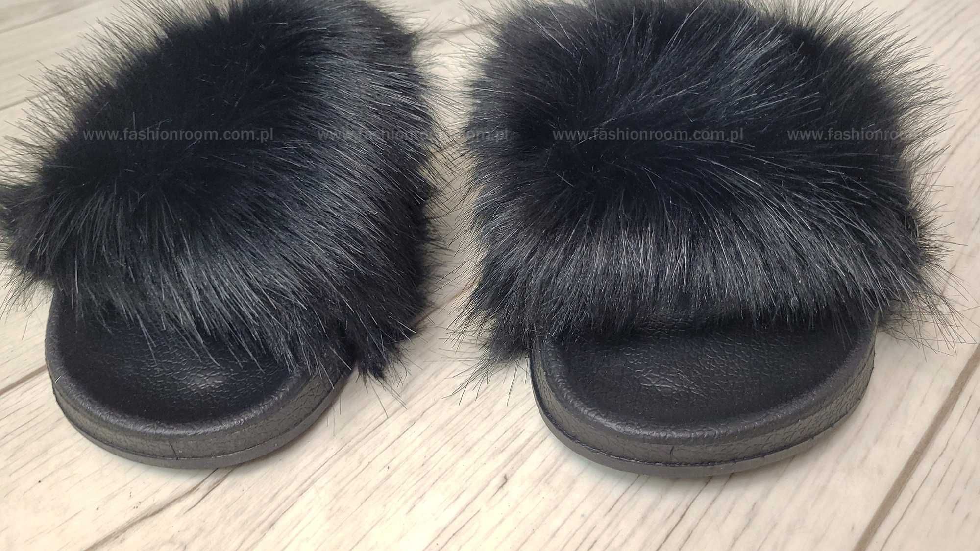 Klapki 36-41 z futerkiem papucie buty CZARNE futerkowe TU KUPUJESZ 40