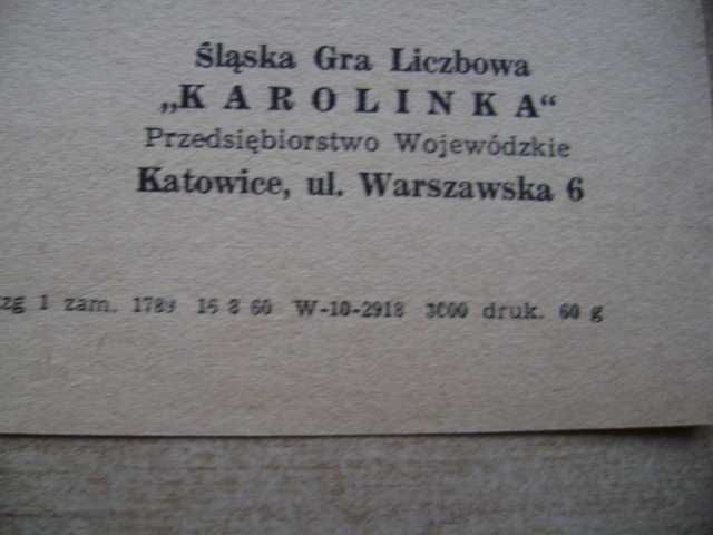 Starocie z PRL - GRY = "Karolinka" śląska gra liczbowa = Regulamin