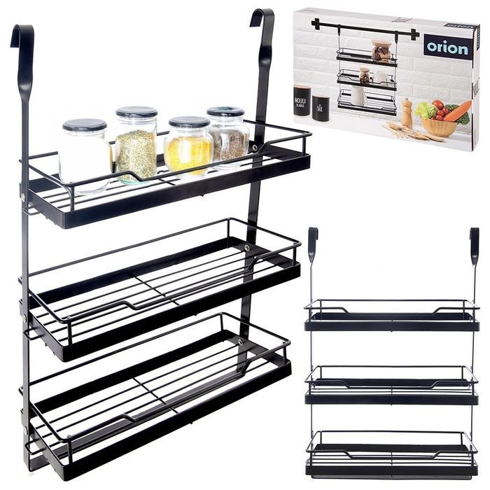 Półka kuchenna zawieszana na relingu metalowa czarna RADKA 32x11x46 cm