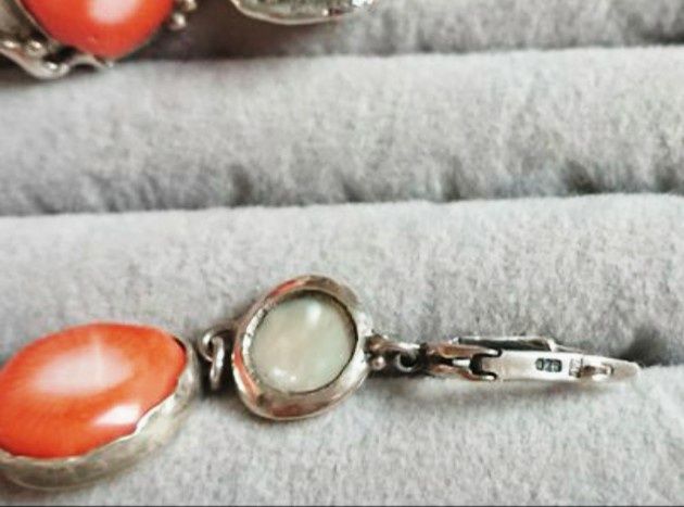 Серьги серебро, жемчуг, коралл.