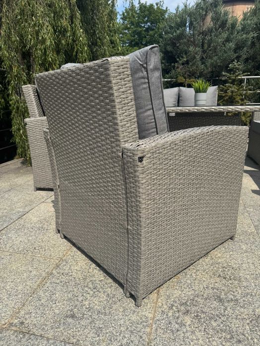 Zestaw Ogrodowy Technorattanowy Szary Duży Wypoczynek Na 9 Osób