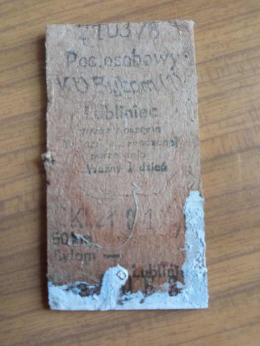 Bilet kolejowy z PRL. Bilet ważny 1 dzień - Lubliniec