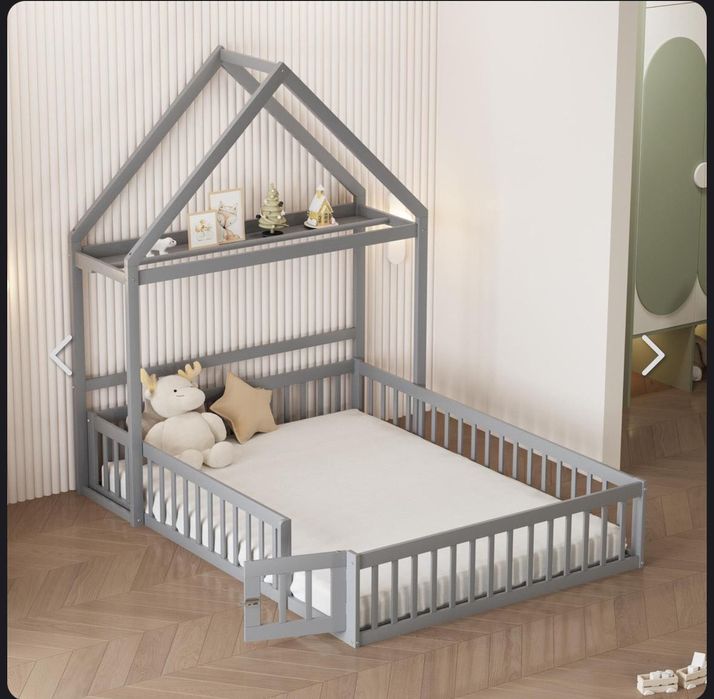 Cama infantil 140x200cm em madeira maciça – NOVA, cinzento