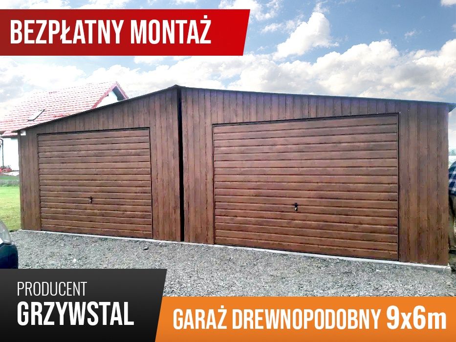 Podwójny Garaż Blaszany w kolorze Orzech - 8x6m - GrzywStal