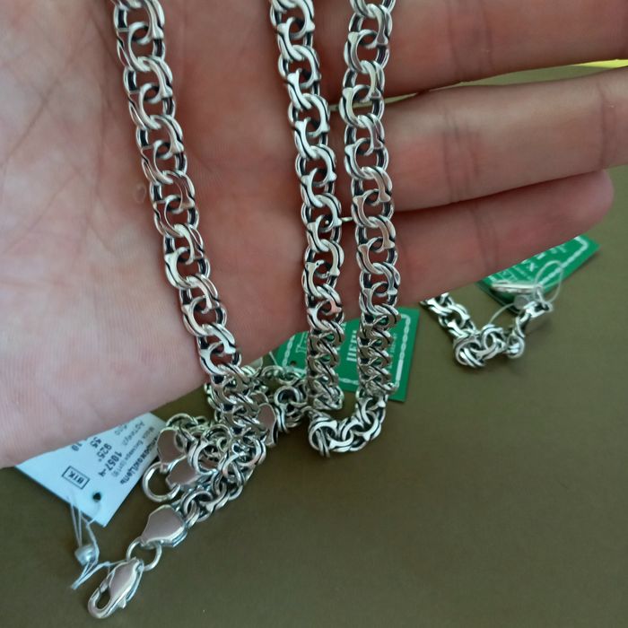 Серебряная цепочка бисмарк серебро 925 цепь серебряная широкая цепь